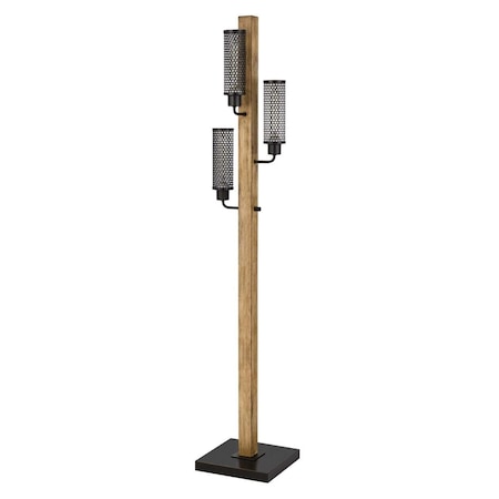 Benzara Wooden Floor Lamp with 3 Metal Mesh Shades Brown and Black - 61 x 11 x 23.54 BM241796